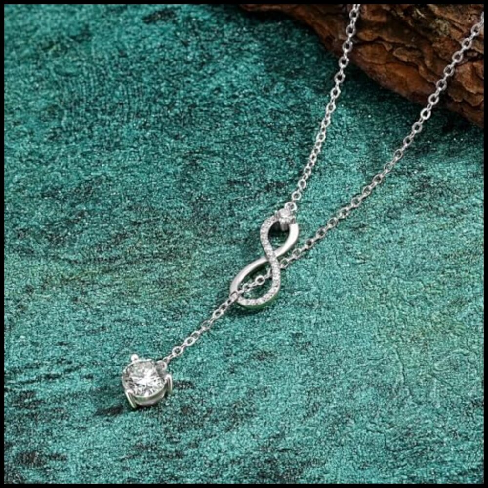 925 Sterling Silver Moissanite Y Necklace with Infinity Twist Pendant